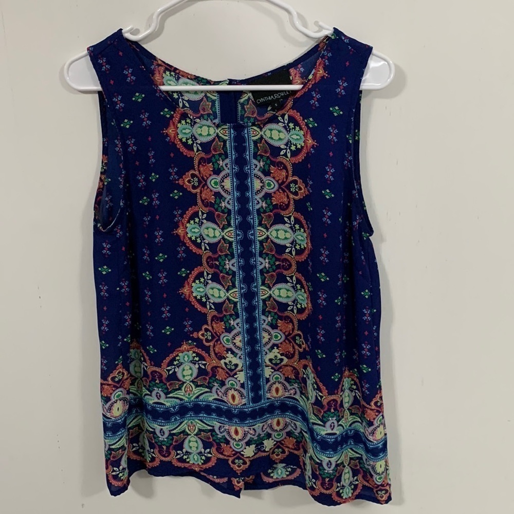 Cynthia Rowley Sleeveless Colorful button up the back top, reduced, Sz Small
